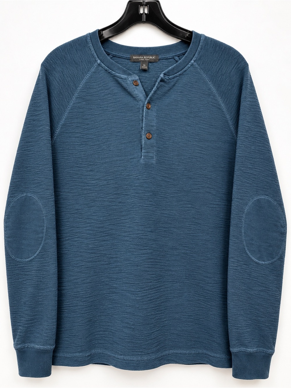 Banana Republic Slate Blue Long-Sleeve Henley with Elbow Patches